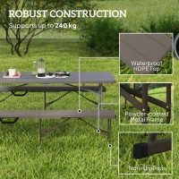 Outsunny 6 ft Plastic Bench Seat, 2 PC Portable Foldable Folding Bench with Carrying Handle for Picnic Camping, Distressed Brown(m-5)
