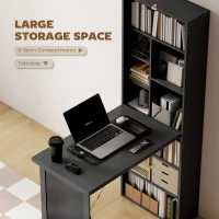 HOMCOM Fold-out Convertible Office Desk, Wall Mount Computer Desk with Blackboard and Side Shelf, Black(m-6)