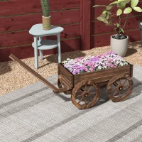 Outsunny Raised Garden Bed, Wooden Wagon Planter Boxes with Drainage Holes, for Vegetables Flowers Herbs, Carbonized(m-7)