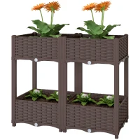 Outsunny Plastic Raised Garden Bed with Legs, Self Watering Elevated Planter Boxes with Drainage Holes and Plugs(m-2)
