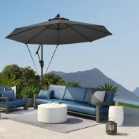 Outsunny 118.1" Patio Offset Umbrella with Cover and Wind Protection Strap,with Crank Handle and Tilt, UPF50+, Grey(m-1)