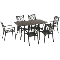 Outsunny 7 Pieces Outdoor Dining Set for 6 with Stackable Chairs with Wood Grain Top, for Garden, Patio, Backyard, Brown(m-9)