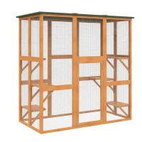PawHut Outdoor Cat House Big Catio Wooden Feral Cat Shelter Enclosure with Large Spacious Interior, 6 High Ledges, Weather Protection Asphalt Roof, 71" L, Orange(m-13)