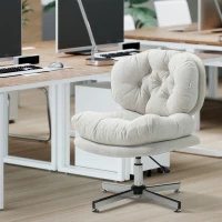 HOMCOM Computer Desk Chair, Armless Office Chair with Wide Padded Seat and Adjustable Height, Cream White(m-8)