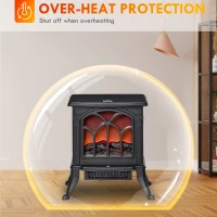HOMCOM Electric Fireplace Heater, Freestanding Fireplace Stove with Realistic Flame, Overheat Protection, 750W/1500W, Black(m-6)