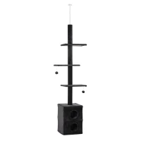 PawHut Cat Tree Floor to Ceiling Condo w/ Jute Scratching Post Dangling Ball Adjustable 86.5" H -96.5" H, Grey(m-10)