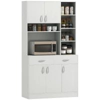 HOMCOM 71" Kitchen Hutch with Storage Cabinet, Modern Buffet with Hutch, Cupboard with Drawers for Living Dining Room, Ash White(m-2)