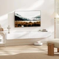 HOMCOM 71" Floating TV Stand for TVs up to 72 Inch, Wall Mount Media Console with 2 Fluted Flip-Down Doors, Cable Hole, White(m-1)