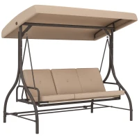 Outsunny Convertible Patio Swing Bed with Canopy and Cushions, 3 Seater Porch Swing for Outdoor, Backyard, Garden, Khaki(m-9)
