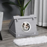 PawHut Cat House Foldable 2 In 1 Design Condo Pet Bed with Removable Washable Cushions Scratching Pad, Grey(m-2)