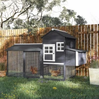 PawHut 84" Wooden Chicken Coop, Hen House Outdoor with Run Nesting Box, Asphalt Roof, Removable Tray, Ramp, Poultry Cage for 2-3 Chickens, Gray(m-3)