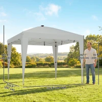 Outsunny 10 x 10 ft Pop Up Canopy Tent with Central Light, UPF 50+ Instant Portable Canopy Shelter with Remote, Light Grey(m-3)
