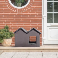 PawHut Double Heated Cat House Portable Indoor/Outdoor Kitty Shelter for Ferral Cat in Winter, Brown(m-10)
