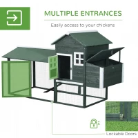 PawHut 84" Wooden Chicken Coop, Hen House Outdoor with Run Nesting Box, Asphalt Roof, Removable Tray, Ramp, Poultry Cage for 2-3 Chickens, Green(m-6)