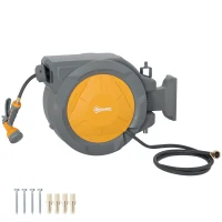 Outsunny 1/2 in x 100ft Wall Mounted Garden Hose Reel, Retractable Water Hose Reel with Auto Rewind, Any Length Lock, Orange(m-9)