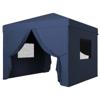 Outsunny 10' x 10' Pop Up Canopy Tent, Instant Sun Shelter, with Wheeled Bag and Mesh Windows, Height Adjustable, Dark Blue(m-2)