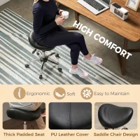 HOMCOM Ergonomic Saddle Stool with Wheels, Adjustable PU Leather Saddle Chair, 360° Swivel, NO Back Pain, Healthy Posture, Salon Chair for Massage Medical Home, Black(m-5)