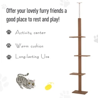 PawHut Floor-to-Ceiling Cat Tree Cat Climbing Tower with Sisal-Covered Scratching Posts Natural Cat Tree Activity Center for Kittens Cat Tower Furniture, Brown(m-4)