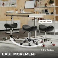 HOMCOM Ergonomic Saddle Stool with Wheels, Adjustable PU Leather Saddle Chair, 360° Swivel, NO Back Pain, Healthy Posture, Salon Chair for Massage Medical Home, Black(m-6)