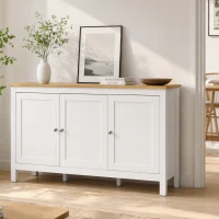 HOMCOM Sideboard, Buffet Cabinet with Doors and Adjustable Shelves for Living Room, Entryway, White and Natural(m-10)
