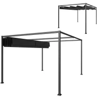 Outsunny 10' x 7' Patio Pergola with Retractable Canopy, Outdoor Sun Shelter, Yard Shade, Black(m-14)