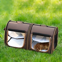 PawHut 39" Portable Soft-Sided Cat Carrier, Cat Kennel, Travel Dog Crate with Divider, Two Compartments, Soft Cushions & Storage Bag, Easy to Fold, Brown(m-10)