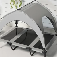 PawHut Elevated Dog Bed with Canopy, Raised Outdoor Pet Bed for Camping with Washable Breathable Mesh, 42" x 30" x 37"(m-11)