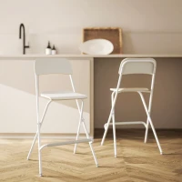 HOMCOM Folding Bar Stools Set of 2, Counter Height Foldable Stool with Wooden Effect Seat and Steel Frame for Kitchen, White(m-1)