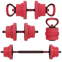 Soozier 88lbs 4-in-1 Adjustable Weight Dumbbell Set, Barbell, Kettlebell, Push Up Stand, Red(m-2)