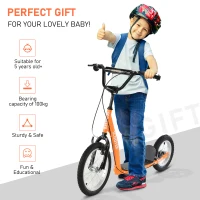Aosom Kids Scooter with Adjustable Handlebar, Youth Kick Scooter with Dual Brakes, Inflatable Wheels, for Age 5+, Orange(m-6)