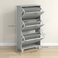 HOMCOM Narrow Shoe Storage with 3 Flip Drawers and Adjustable Shelves, Shoe Cabinet Organizer for 12 Pairs of Shoes, Grey(m-4)