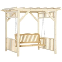 Outsunny Patio Swing Chair with Pergola, 2-Person Wooden Gazebo Swing Bench Sun Shelter for Garden, Poolside, Backyard, Deck(m-2)