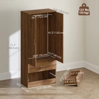 HOMCOM Wardrobe Closet Armoire with Hanging Rod and 2 Doors, Clothes Storage Organizer with 2 Drawers for Bedroom, Walnut(m-3)