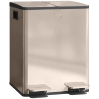 HOMCOM Garbage Bin, Soft-Close Trash Can with Foot Pedal, 2x5 Gal (2x20 L) Garbage Can with Removable Inner Buckets, Gold(m-9)