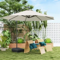Outsunny 10FT Cantilever Umbrella with Fillable Base, Wind Strap and Cover, Offset Hanging Umbrella with Crank, Cream White(m-1)