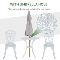 Outsunny 3 Pieces Antique Outdoor Bistro Set for 2 Patio Table and Chairs Set with Umbrella Hole White(m-4)