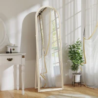 HOMCOM 64" x 21" Full Length Mirror, Free Standing, Leaning or Wall, Arched Full Body Mirror with Faux Stone Frame, White(m-1)