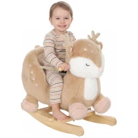 Qaba Rocking Horse for Toddlers 1-3 Years, Deer Baby Rocking Horse with Animal Sound, Seat Belt, Rocking Stopper, Brown(m-13)