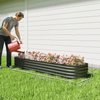 Outsunny 7.9 x 2 x 1ft Galvanized Raised Garden Bed Kit, Metal Planter Box with Safety Edging, Dark Grey(m-3)