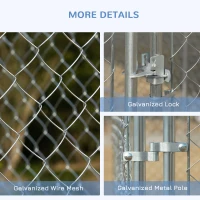 PawHut Dog Kennel Outdoor Galvanized Chain Link Fence Heavy Duty Pet Run House Chicken Coop with Secure Lock Mesh Sidewalls for Backyard Garden Silver, 13' L x 13' W x 5.9' H(m-5)