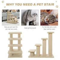 PawHut 25" 4-Step Multi-Level Carpeted Cat Scratching Post Pet Stairs, Cream White(m-5)