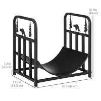 Outsunny Curved Firewood Rack with Bear and Pine Tree Design, 17 Inch Log Holder Storage Rack with 110 lbs. Capacity, Black(m-3)