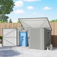 Outsunny 7.6 x 3.4ft Outdoor Storage Shed, 3 Garbage Bin Shed Organizer with Lockable Double Doors, Openable Lid, Silver Grey(m-1)