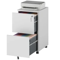 Vinsetto Vertical Steel Filing Cabinet on Wheels, 2-Drawer Lockable File Cabinet with Adjustable Hanging Bar for A4, Legal and Letter Size, White(m-3)
