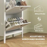 HOMCOM Narrow Shoe Cabinet with 2 Flip Drawers, Adjustable Shelves for Entryway, Holds 10-14 Pairs, White(m-5)