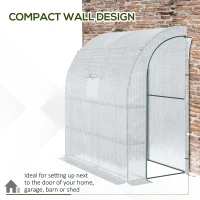 Outsunny 7' x 3' x 7' Outdoor Lean-to Walk-In Greenhouse w/ Roll-up Mesh Windows, Zipper Door and 3-Tier Shelves, White(m-5)