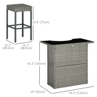 Outsunny 5 Pieces Patio Bar Set, Outdoor PE Rattan Wicker High Top Outdoor Table and Chairs Outdoor Bar Set with Tempered Glass Top Bar Table and Shelves, 4 Bar Chairs, Grey(m-3)