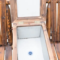 Outsunny 64" Double Wooden Garden Bench with Table, 2-Seater Adirondack Loveseat with Ice Bucket, High Backrest, Armrests, for Yard, Lawn, Porch, Patio, Rustic Brown(m-9)