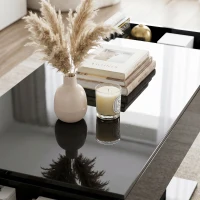 HOMCOM LED Coffee Table with Storage, High Gloss Modern Center Table with 2 Drawers and Remote Control for Living Room, Black(m-9)