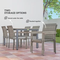 Outsunny 7 Pieces Wicker Outdoor Furniture Set, Rattan Patio Dining Set with Cushions, Umbrella Hole for Garden Backyard, Grey(m-4)